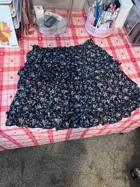 Smocked Navy Floral Ruffle Mini Skirt